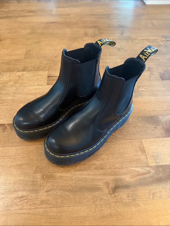Dr. Martens Shoes - Dr. Martens Black Chelsea Boots with Yellow Stitching and Pull Tabs, 39 EU or 7M